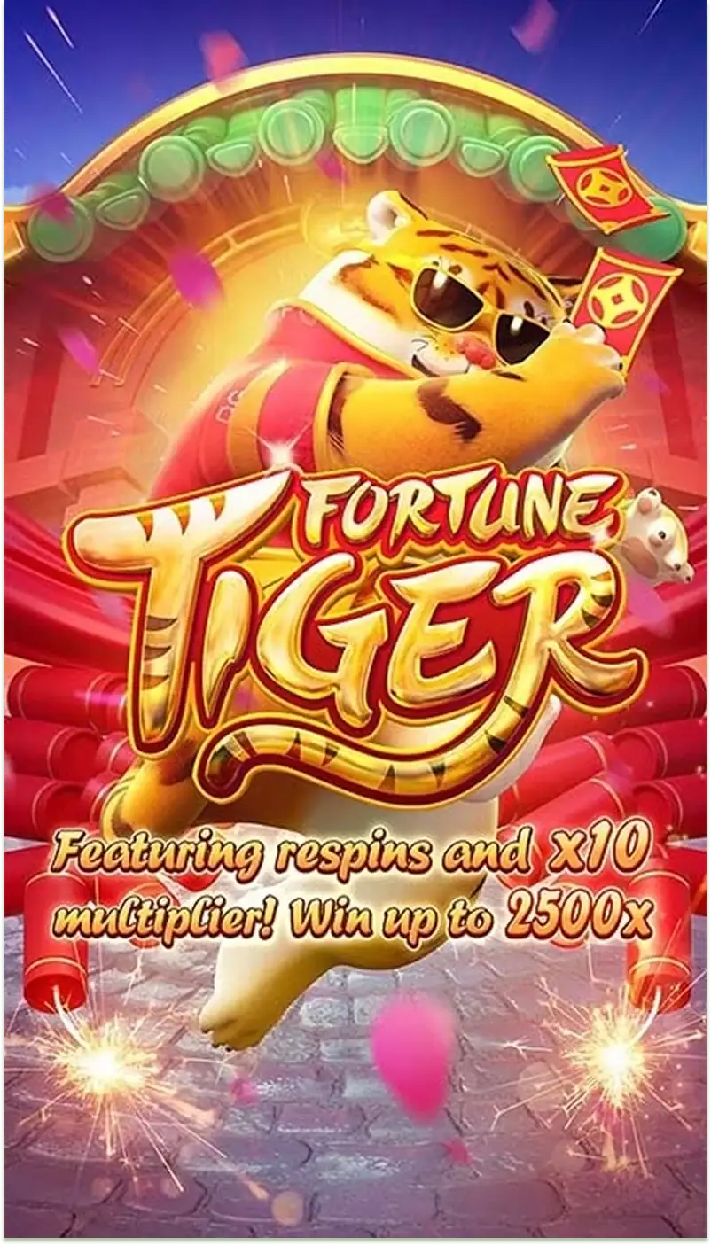 Arte oficial do Jogo do Tigrinho (Fortune Tiger) com o Tigre Dourado, mascote do slot da PG Soft